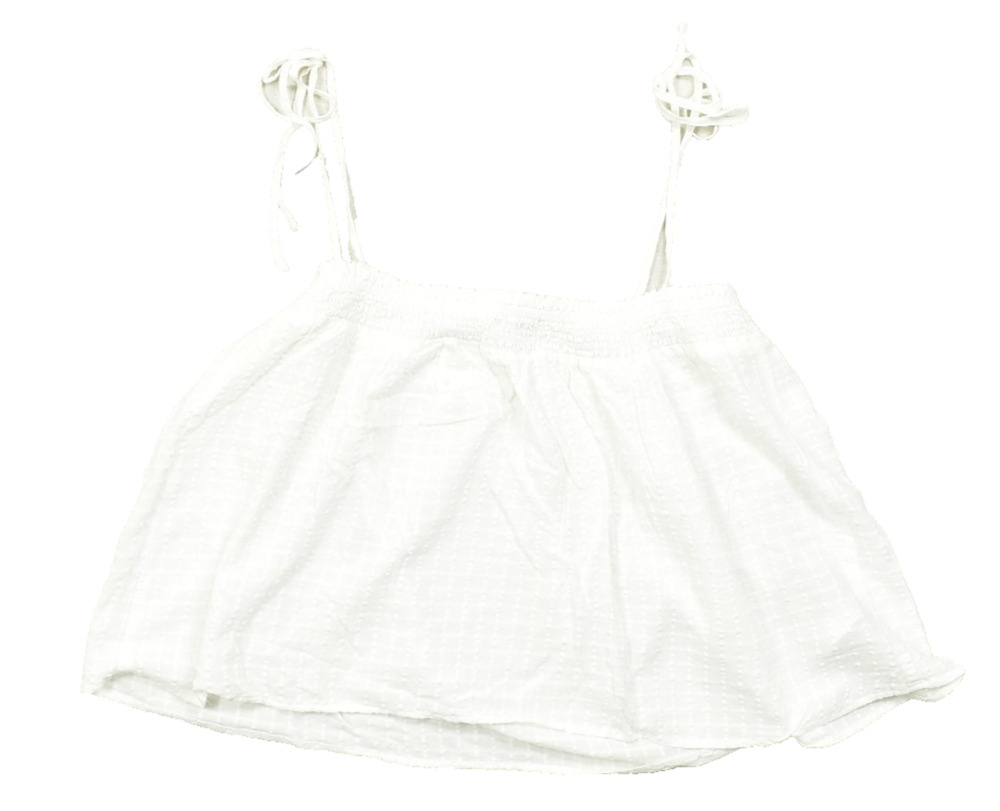 NEW LOFT XL White Textured Cotton Rayon Smocked Camisole Tie Strap Boho Tank